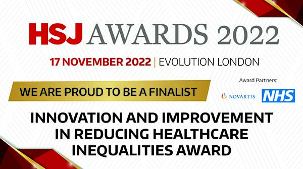 Health Service Journal Awards 2022 text announcement stating that the Haringey Great Mental Health Programme has been shortlisted for an award
