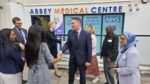 Wes Streeting greeting GP staff in Camden