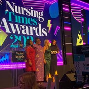 Winners of Children’s Services category, 4 members of the team from Central London Community Healthcare NHS shown on stage accepting their award