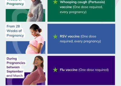 A table showing Pregnancy vaccinations and when to have them. For an accessible version, please search online for NHs pregnancy vaccinations schedule.